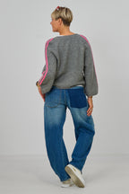 Zip-Cardigan mit Raglanärmeln aus Wollmischung, grau-pink