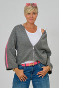 Zip-Cardigan mit Raglanärmeln aus Wollmischung, grau-pink
