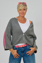Zip-Cardigan mit Raglanärmeln aus Wollmischung, grau-pink