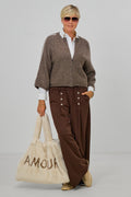 Zip-Cardigan mit Raglanärmeln aus Wollmischung, taupe-beige