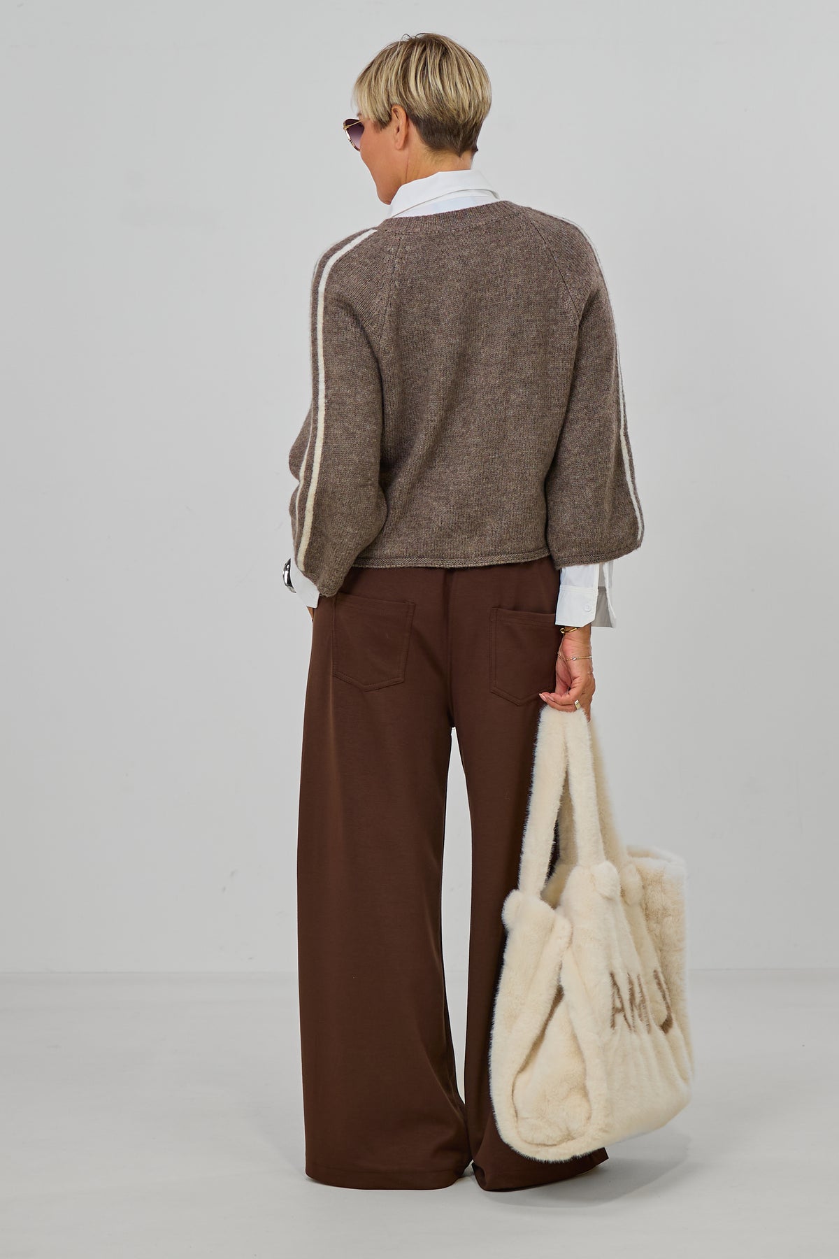 Zip-Cardigan mit Raglanärmeln aus Wollmischung, taupe-beige