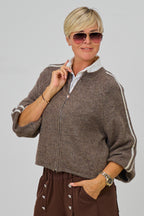 Zip-Cardigan mit Raglanärmeln aus Wollmischung, taupe-beige