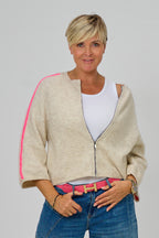Zip-Cardigan mit Raglanärmeln aus Wollmischung, creme-pink