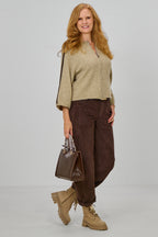 Zip-Cardigan mit Raglanärmeln aus Wollmischung, beige-braun
