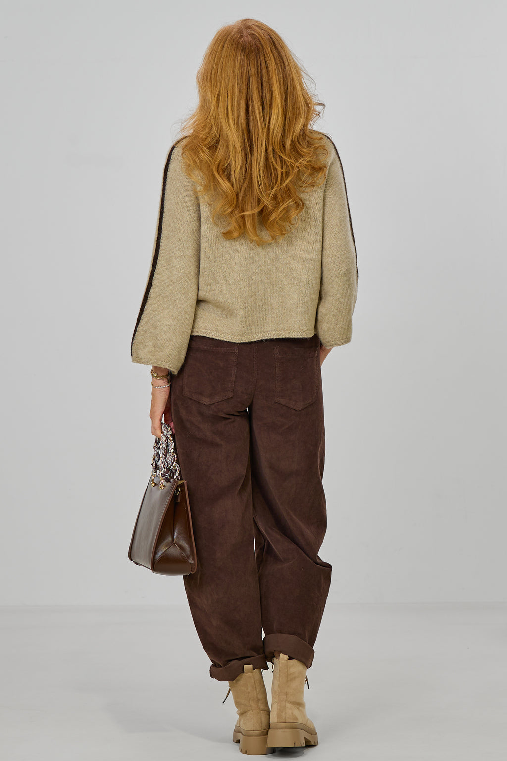 Zip-Cardigan mit Raglanärmeln aus Wollmischung, beige-braun