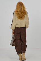 Zip-Cardigan mit Raglanärmeln aus Wollmischung, beige-braun