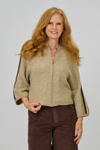 Zip-Cardigan mit Raglanärmeln aus Wollmischung, beige-braun