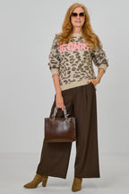 Strickpulli mit Flock: ICONIC, stein-taupe-rosa