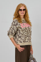 Strickpulli mit Flock: ICONIC, stein-taupe-rosa