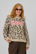 Strickpulli mit Flock: ICONIC, stein-taupe-rosa