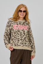 Strickpulli mit Flock: ICONIC, stein-taupe-rosa