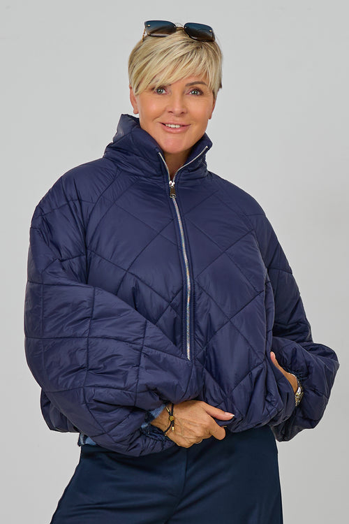 Balloon-Steppjacke mit Stehkragen, dunkelblau