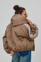 Sportliche Steppjacke mit Kapuze, taupe
