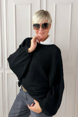 Strickpulli mit Fledermausärmeln, schwarz
