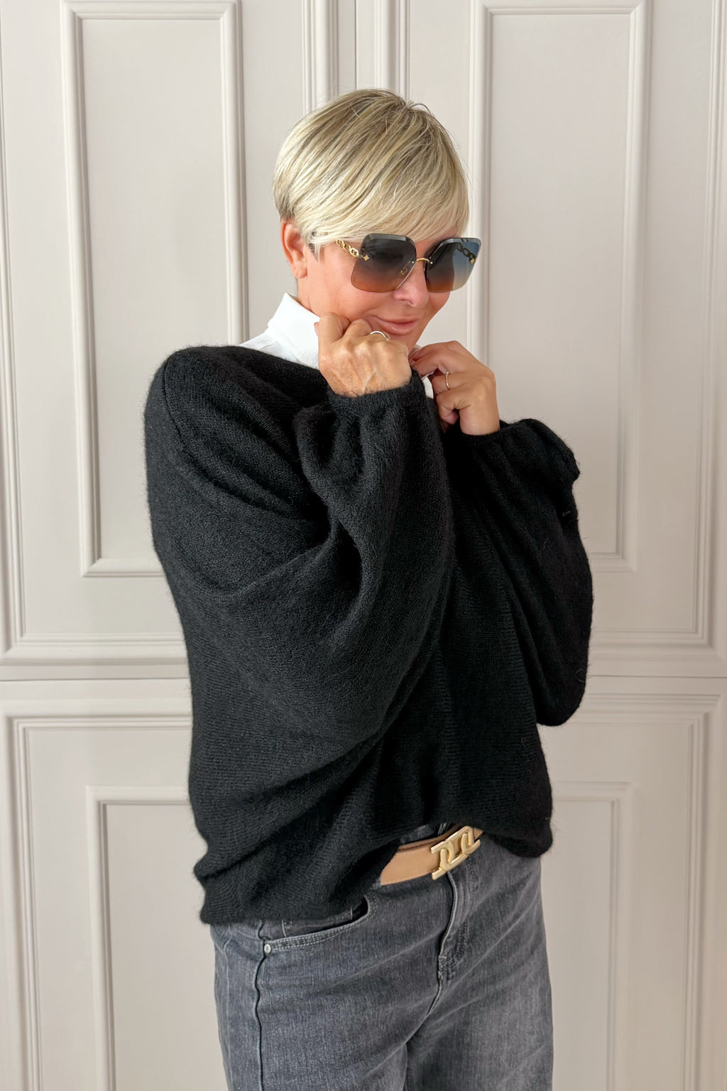 Strickpulli mit Fledermausärmeln, schwarz