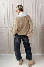 Strickpulli mit Fledermausärmeln, camel meliert