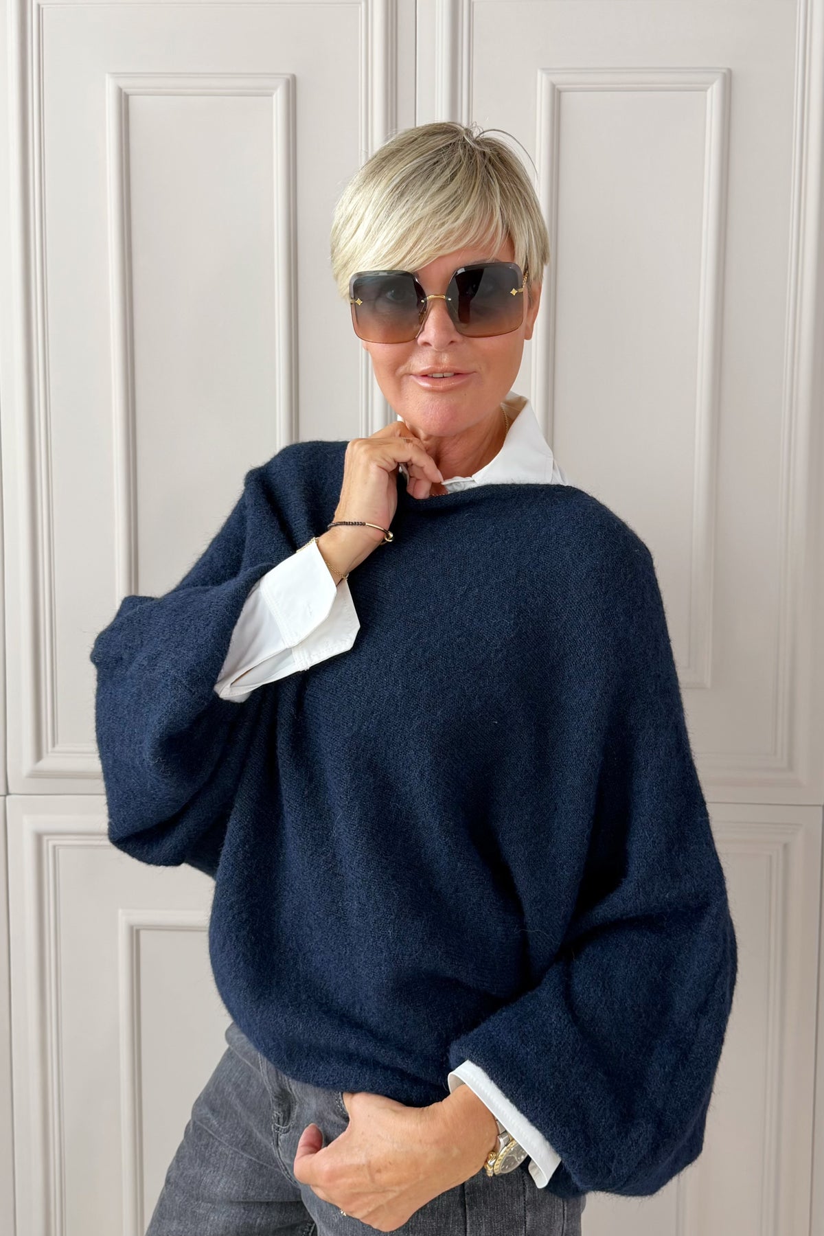 Strickpulli mit Fledermausärmeln, marine
