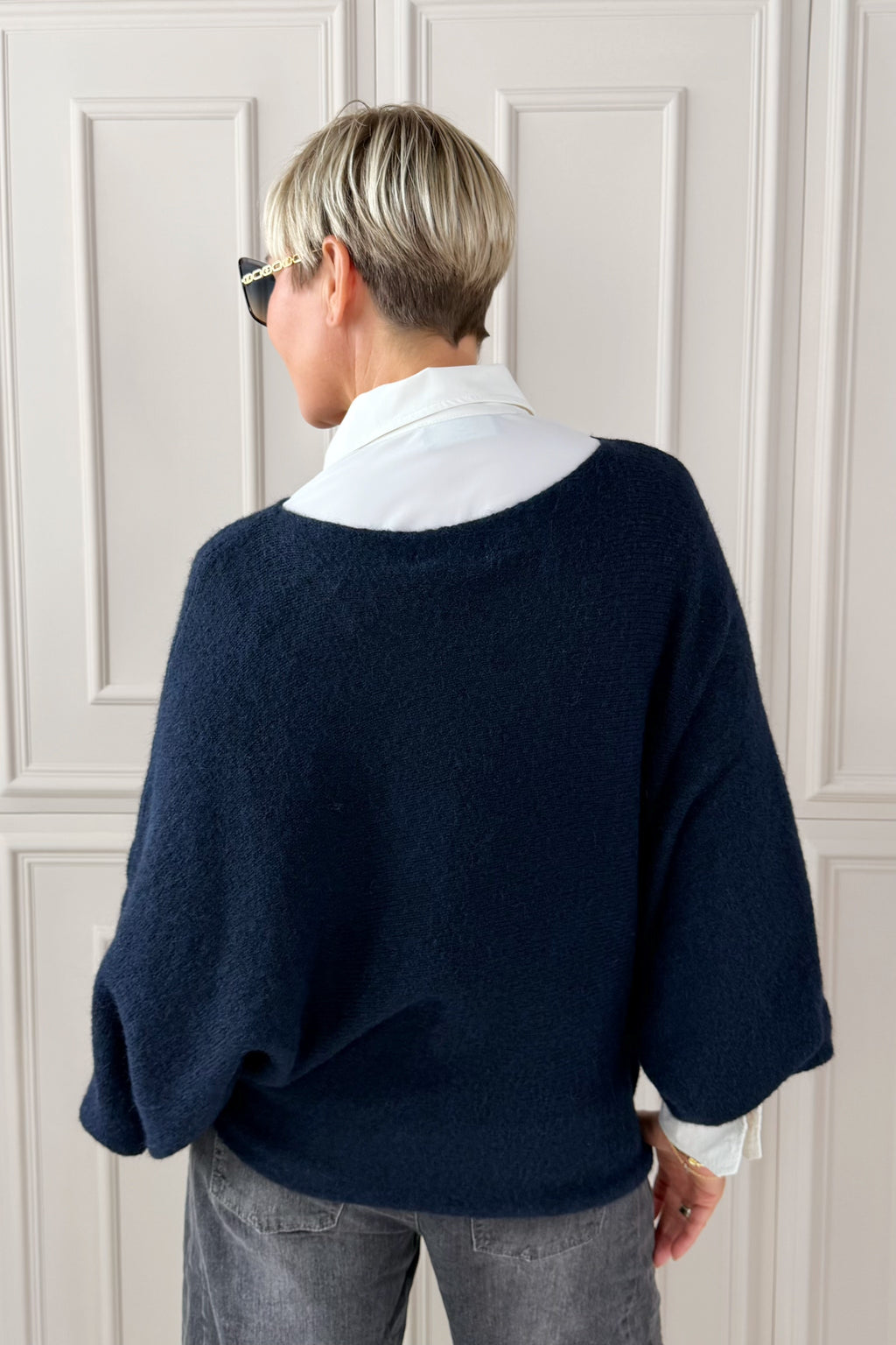 Strickpulli mit Fledermausärmeln, marine