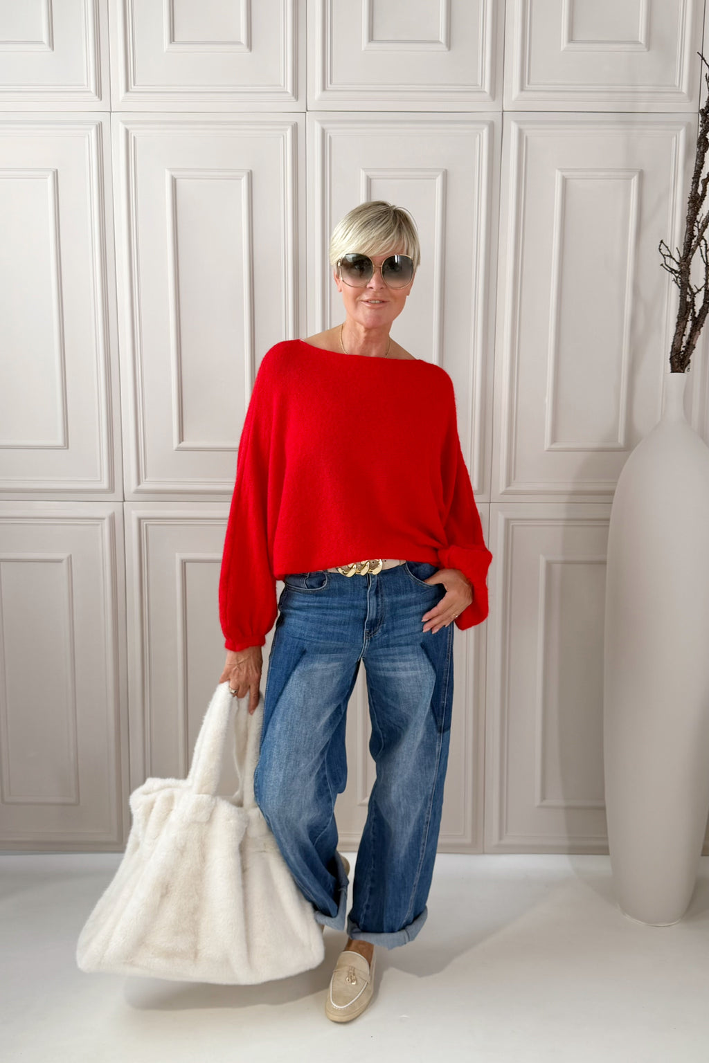 Strickpulli mit Fledermausärmeln, rot