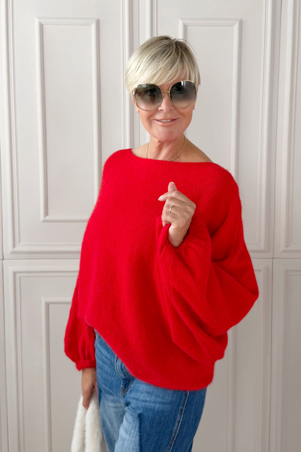Strickpulli mit Fledermausärmeln, rot