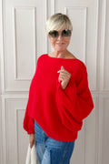Strickpulli mit Fledermausärmeln, rot
