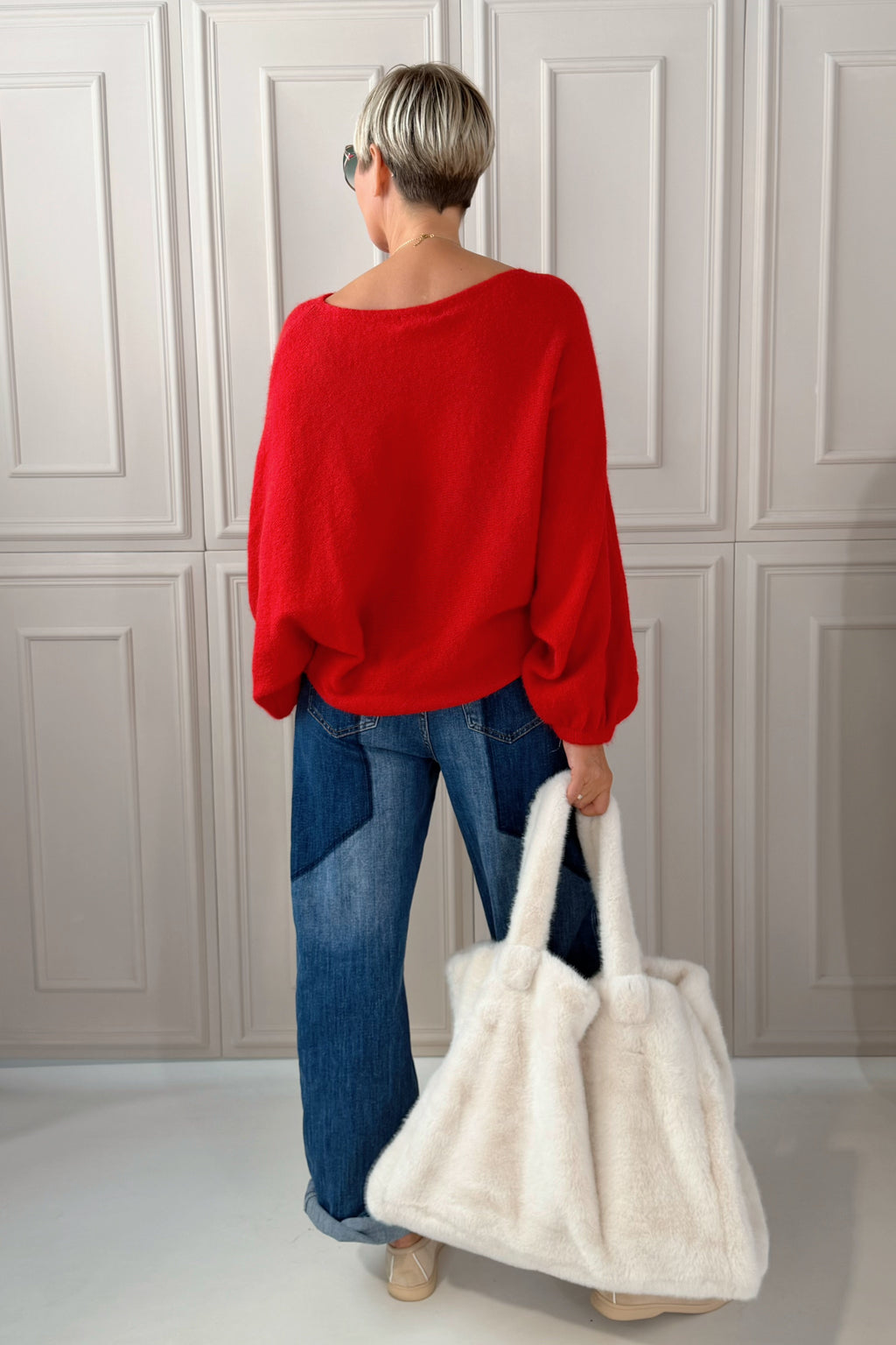 Strickpulli mit Fledermausärmeln, rot