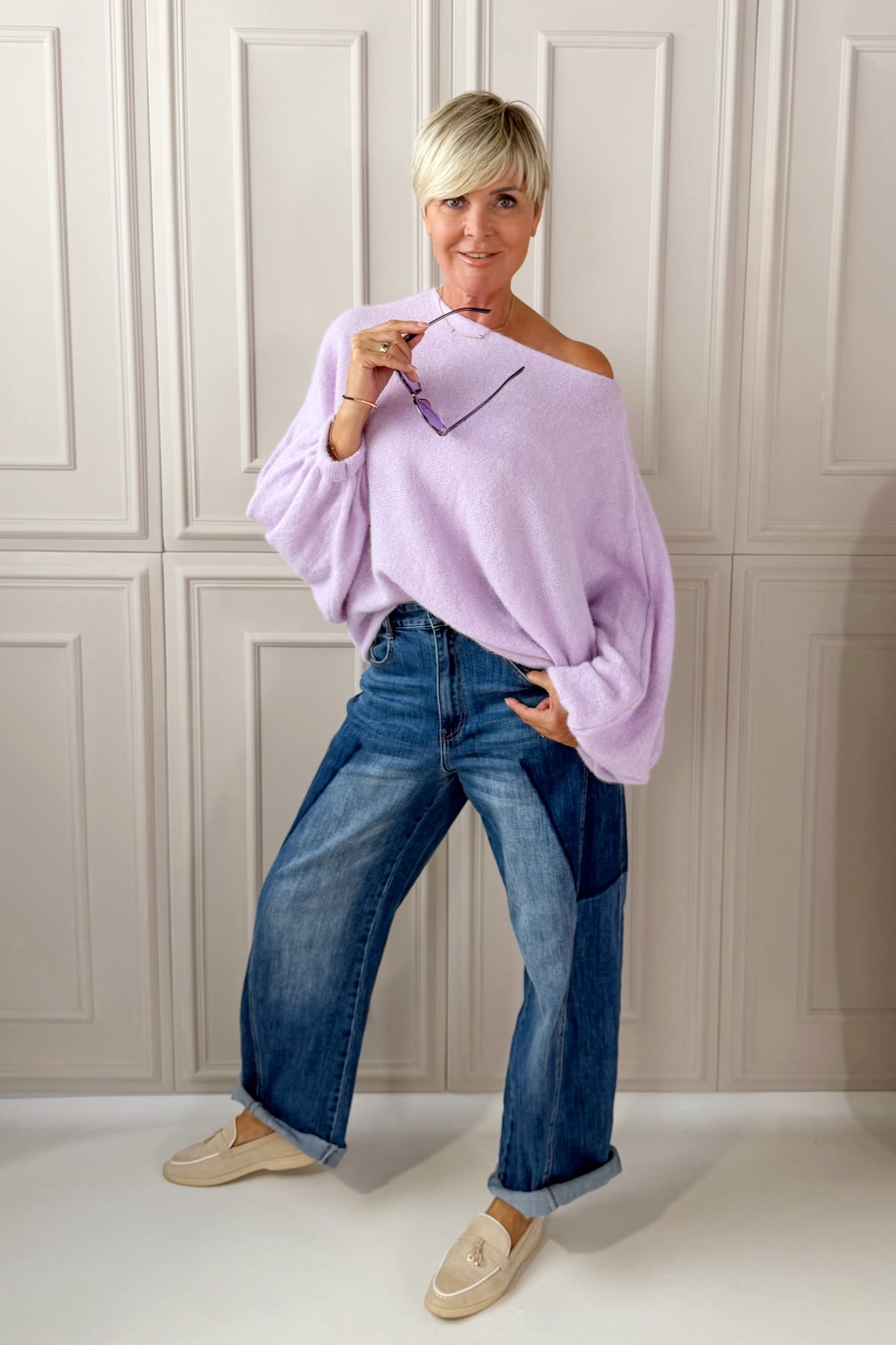 Strickpulli mit Fledermausärmeln, flieder