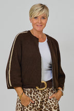 Zip-Cardigan mit Raglanärmeln aus Wollmischung, schokobraun-beige