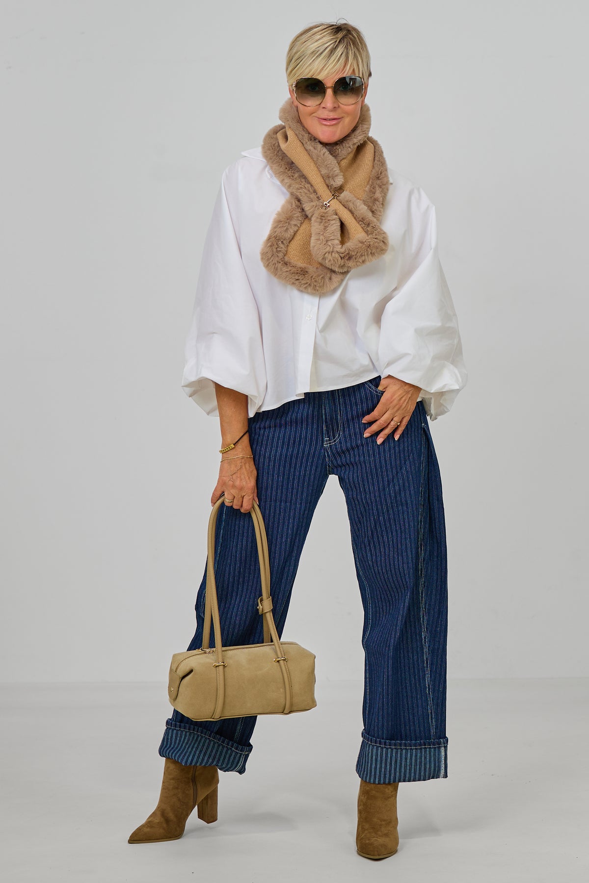 Bluse mit Balloon-Ärmeln, weiß