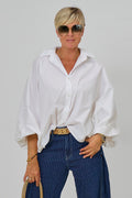 Bluse mit Balloon-Ärmeln, weiß