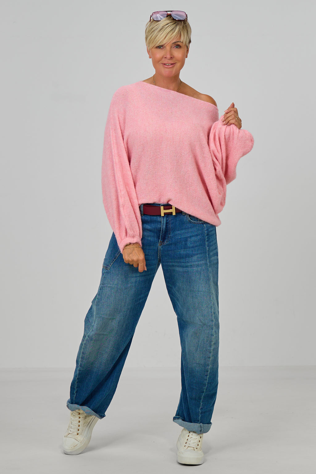 Strickpulli mit Fledermausärmeln, rosa