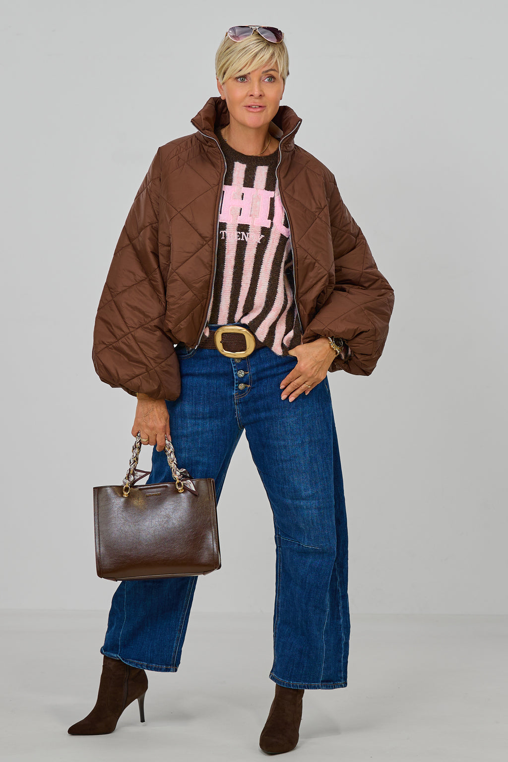  Balloon-Steppjacke mit Stehkragen, schokobraun