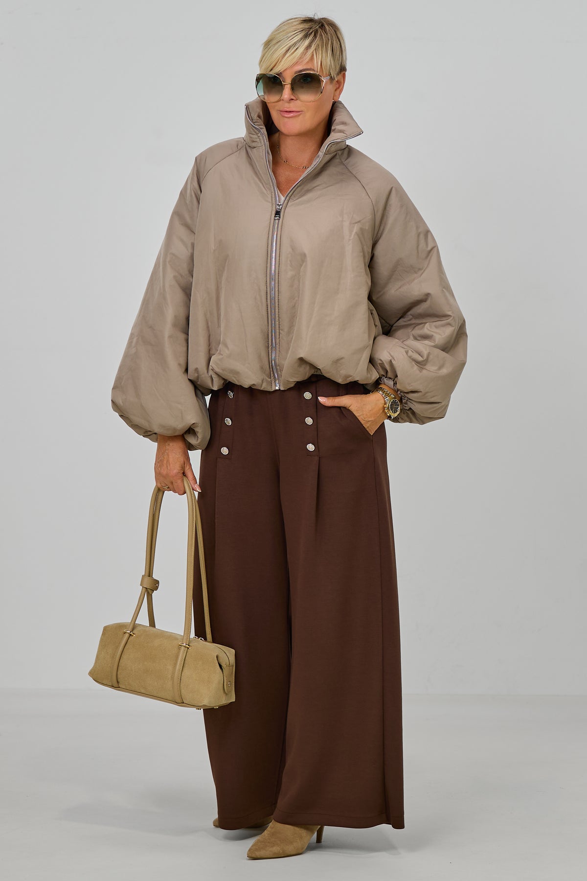 Balloon-Jacke mit Stehkragen, taupe