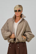 Balloon-Jacke mit Stehkragen, taupe
