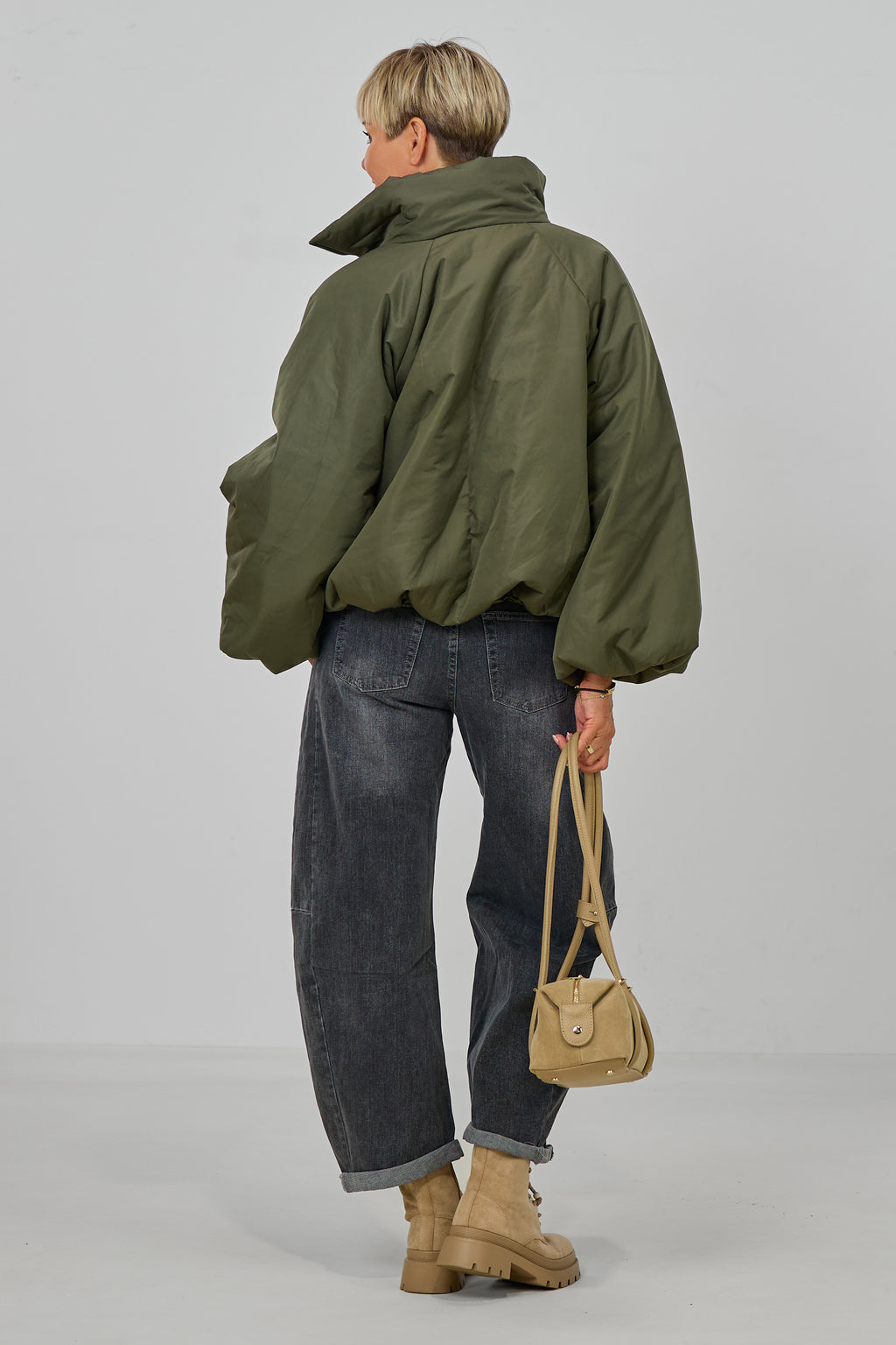 Balloon-Jacke mit Stehkragen, khaki