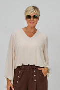 Uni Langarmbluse im Balloon-Style, beige