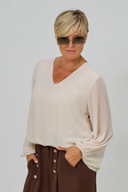 Uni Langarmbluse im Balloon-Style, beige