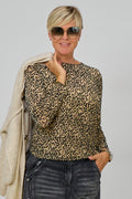 Samtiges Netz-Langarmshirt, leo schwarz-beige