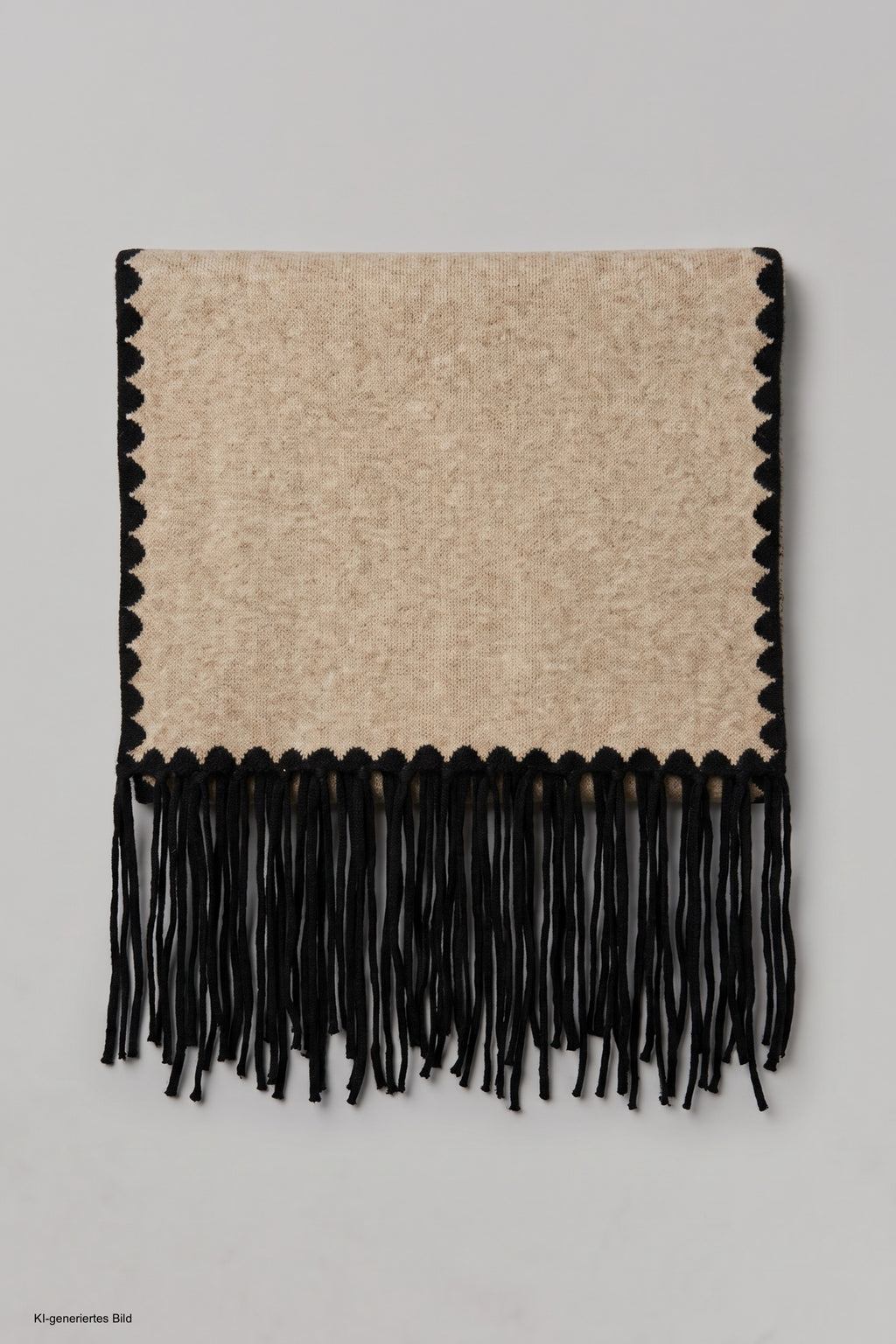 Fransenschal mit schwarzem Muster, beige-schwarz