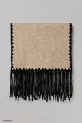 Fransenschal mit schwarzem Muster, beige-schwarz