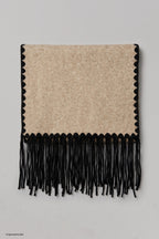Fransenschal mit schwarzem Muster, beige-schwarz