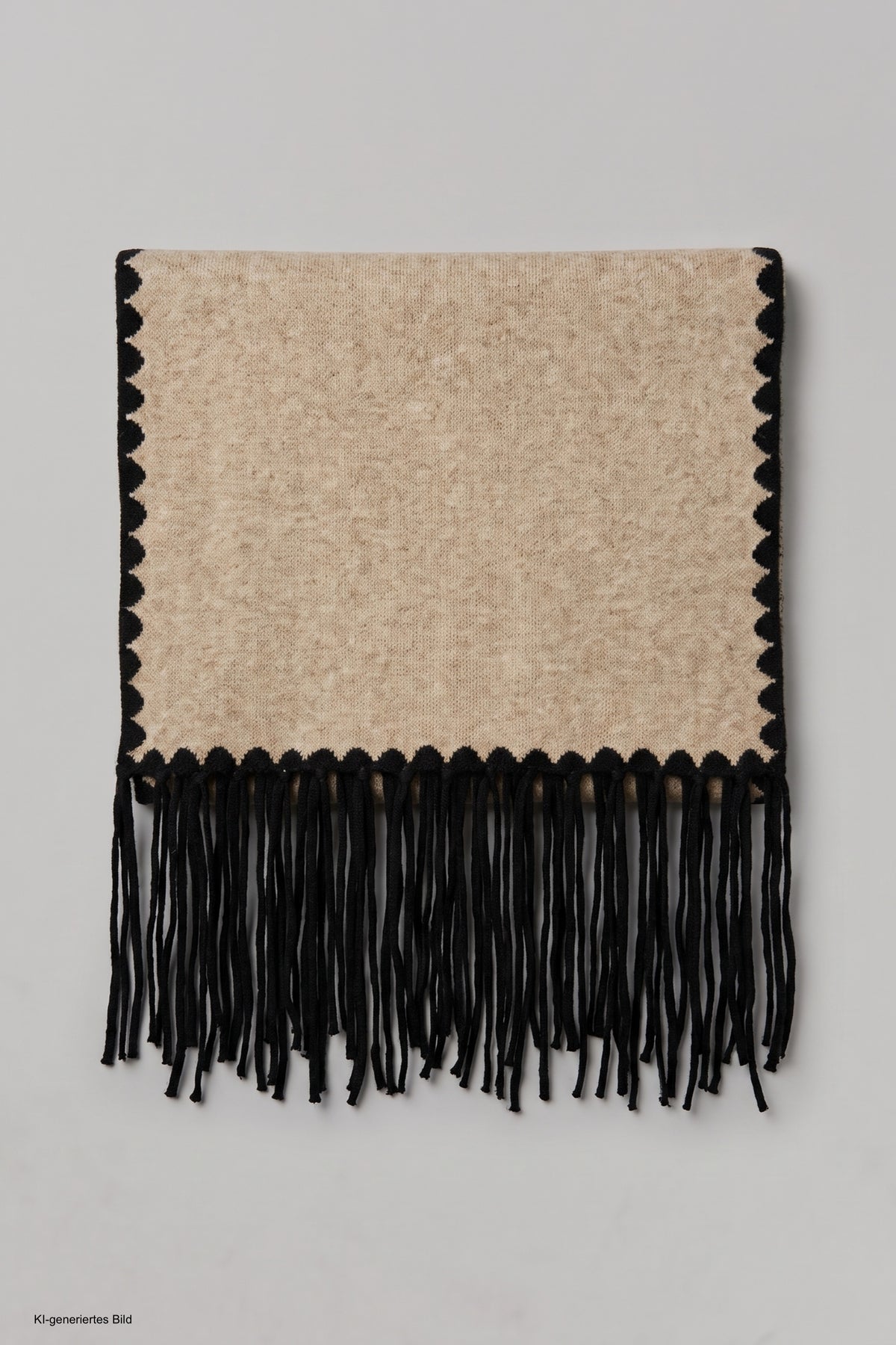 Fransenschal mit schwarzem Muster, beige-schwarz