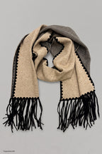 Fransenschal mit schwarzem Muster, beige-schwarz