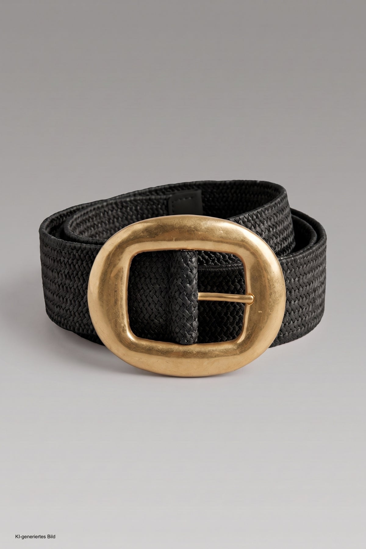 Stretchgürtel mit großer Schnalle, schwarz-gold