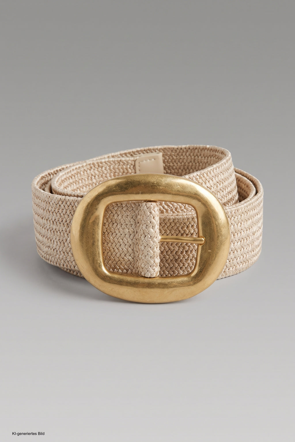 Stretchgürtel mit großer Schnalle, beige-gold
