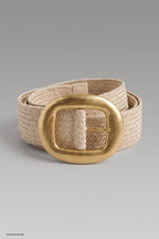 Stretchgürtel mit großer Schnalle, beige-gold