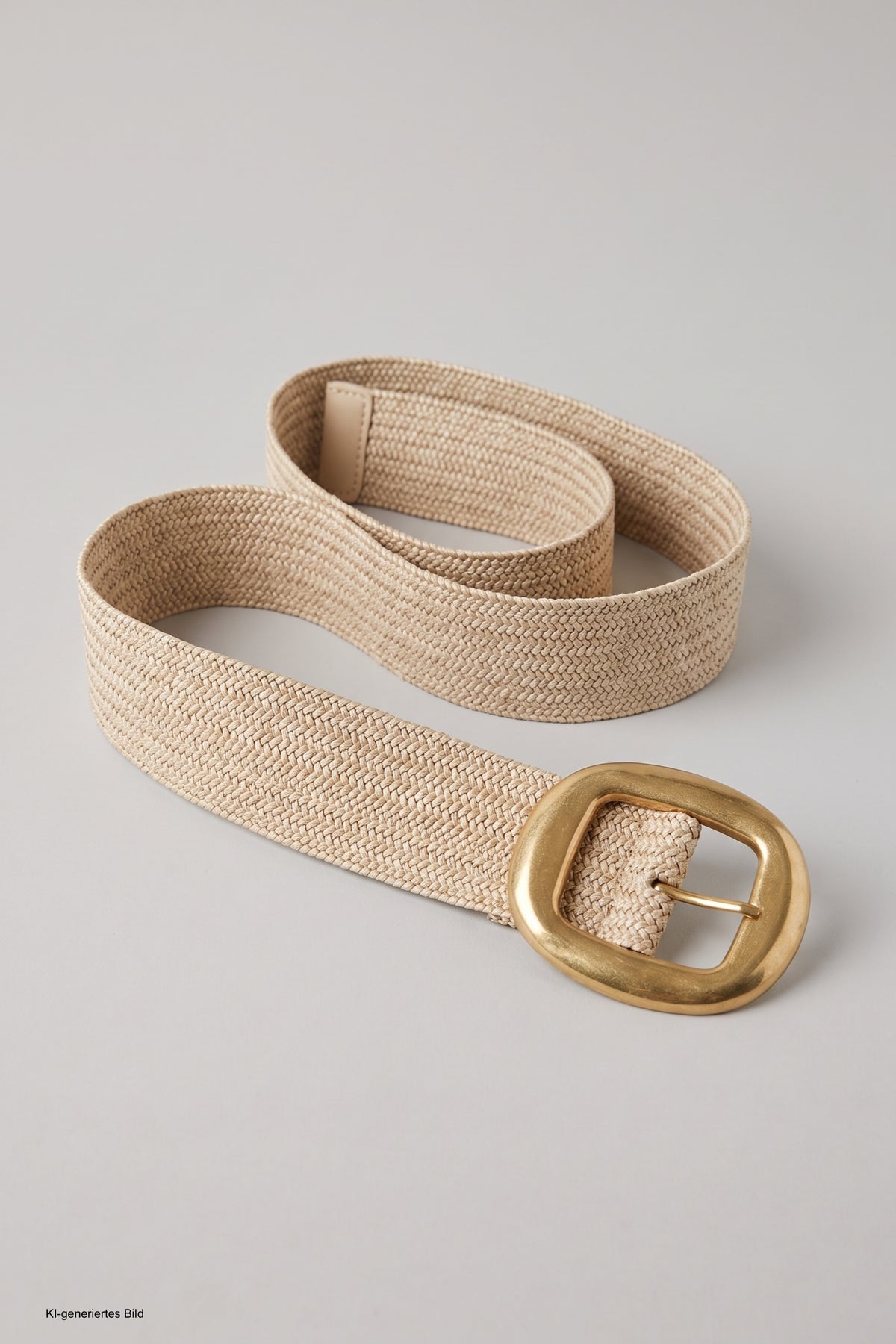 Stretchgürtel mit großer Schnalle, beige-gold