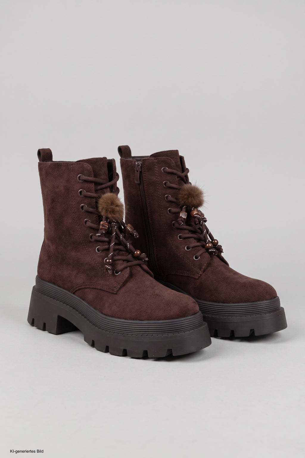 Schnürstiefelette mit Zierband, braun