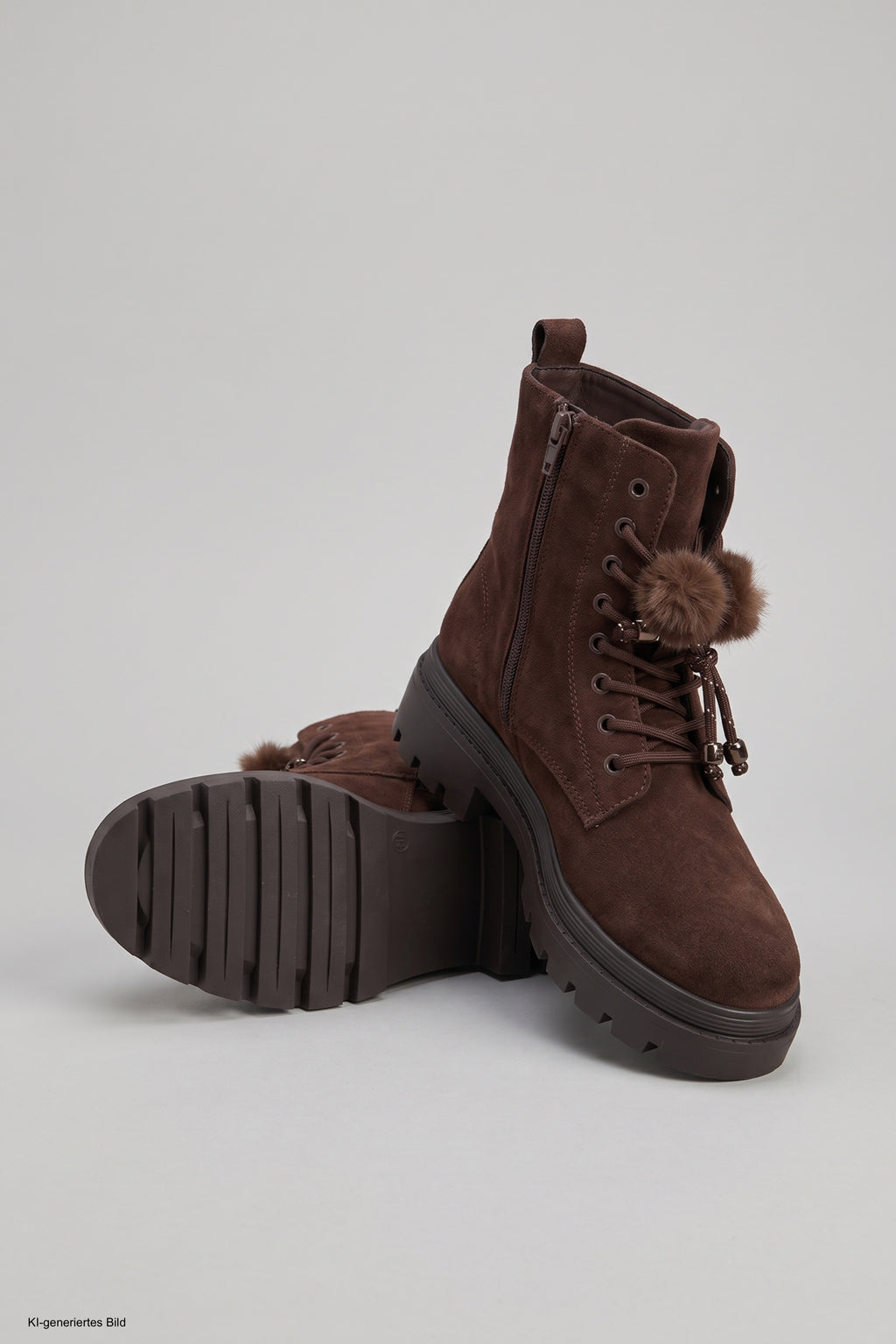 Schnürstiefelette mit Zierband, braun
