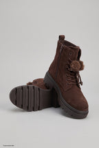 Schnürstiefelette mit Zierband, braun